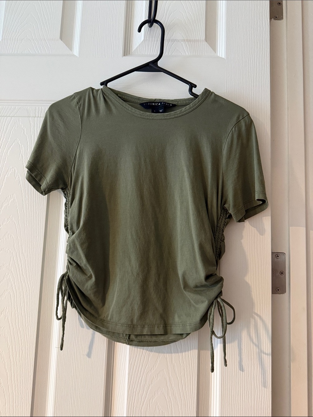 Veronica Beard Olive Green Side-Ruched Crop Tee